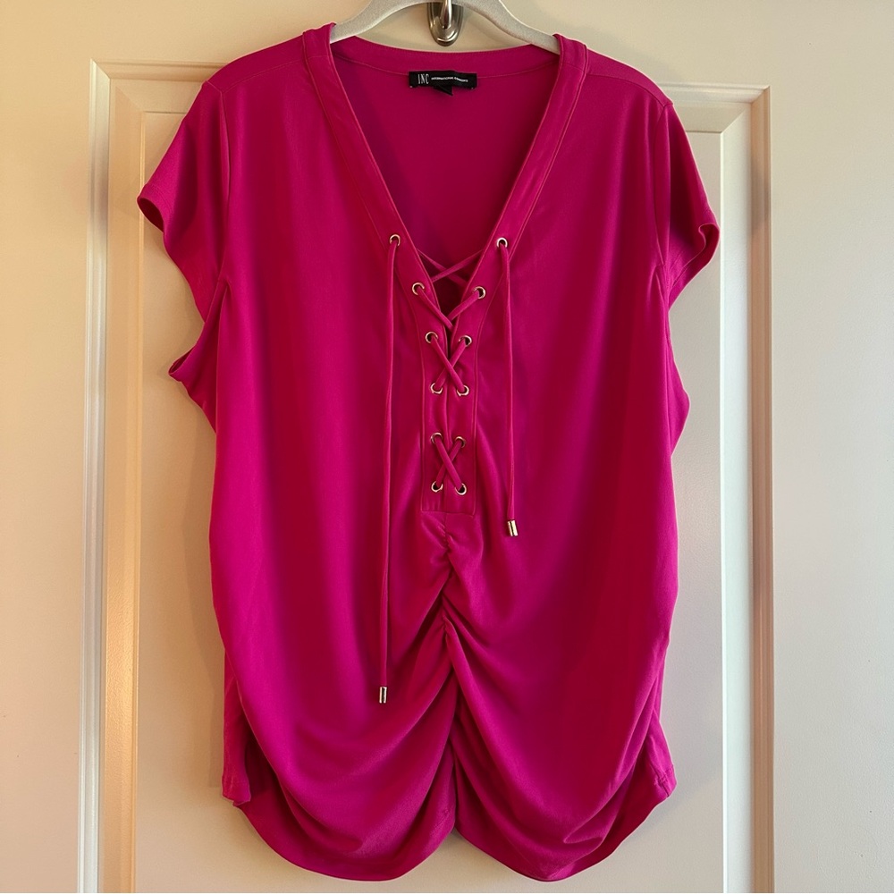 INC International Concepts Pink Cap Sleeve Tie Front Blouse